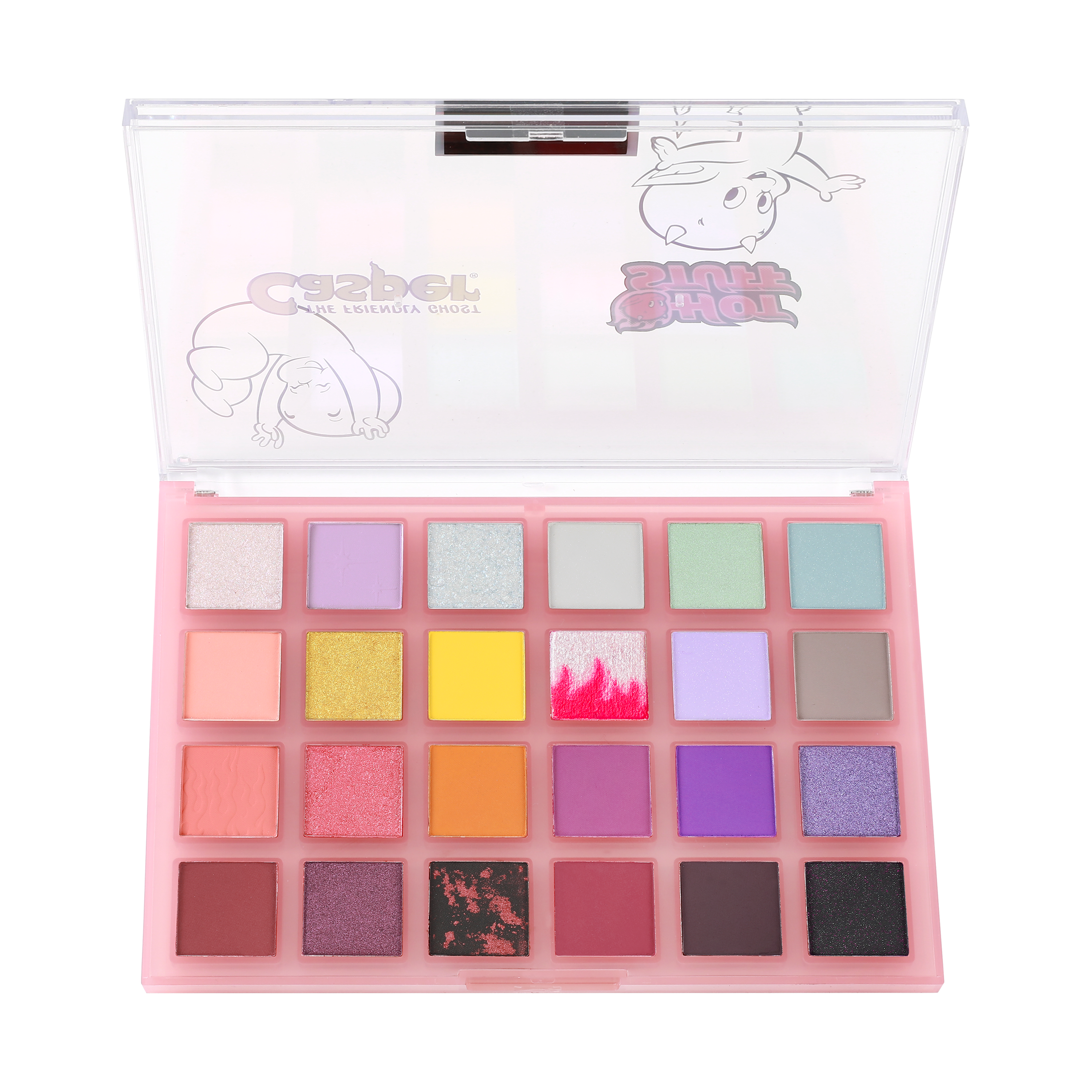 Profusion Cosmetics Casper & Hot Stuff 24 Shade Eyeshadow Palette showing a variety of colorful eye makeup shades.