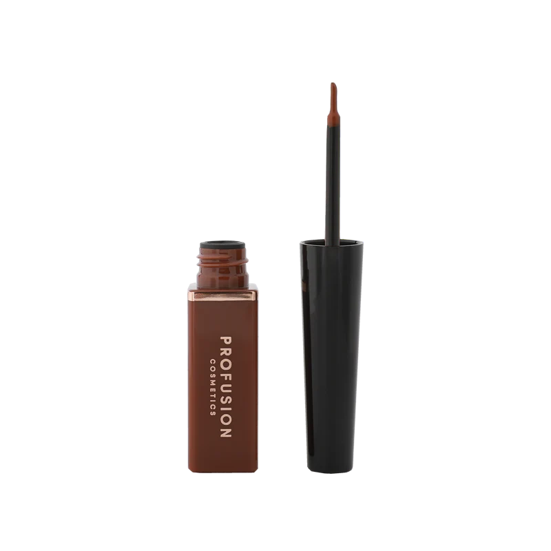 Profusion Cosmetics Everlasting Waterproof Liquid Eyeliner in brown, with precise applicator and smooth liquid formula for defined eyes