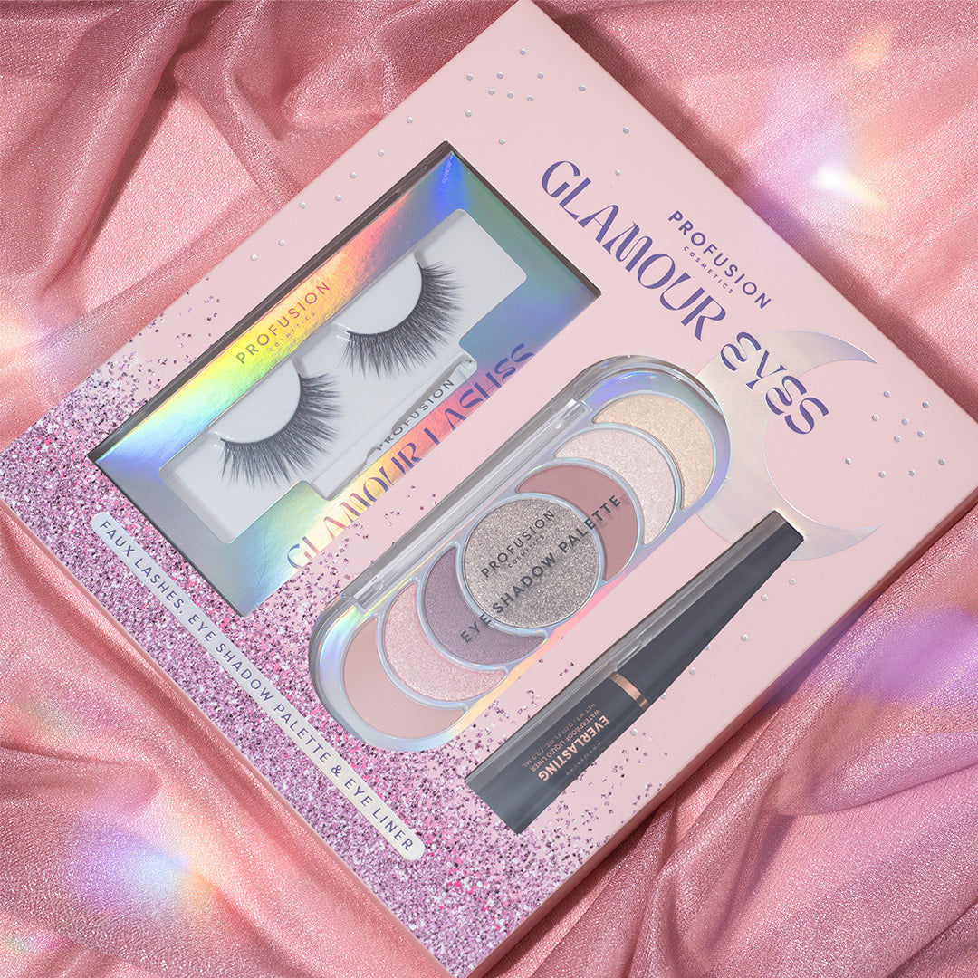 Profusion Cosmetics Glamour Eyes 3-piece eye set with eyeshadows and eyeliners in sleek packaging