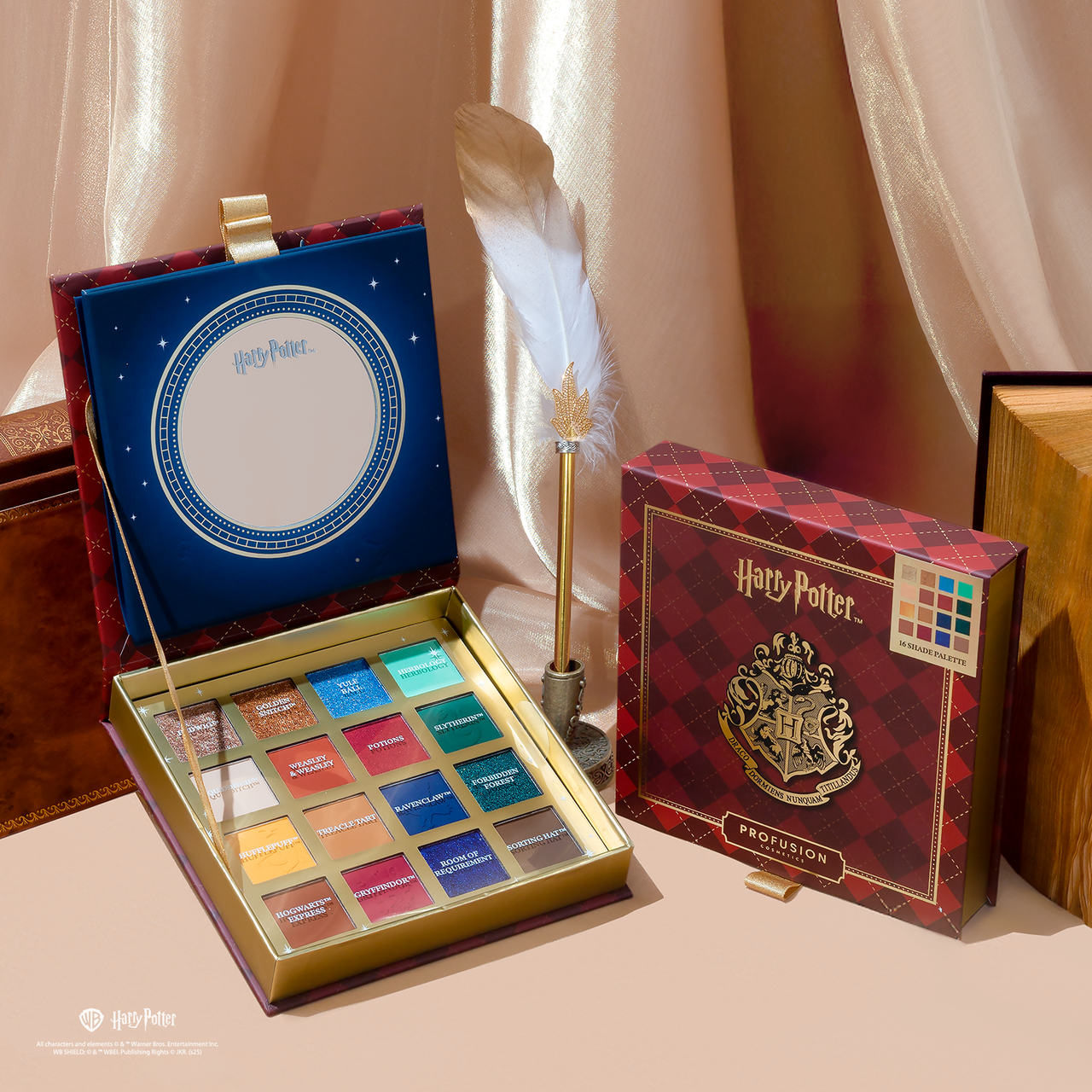Harry Potter Holiday Hogwarts™ 16 Shade Eyeshadow Palette by Profusion Cosmetics with magical-themed colors and packaging.