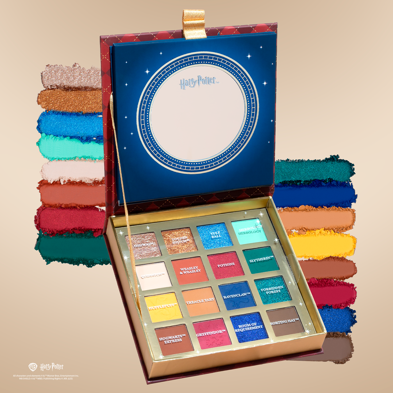 Harry Potter Holiday Hogwarts 16 Shade Eyeshadow Palette by Profusion Cosmetics with magical, colorful eyeshadows in a themed palette.
