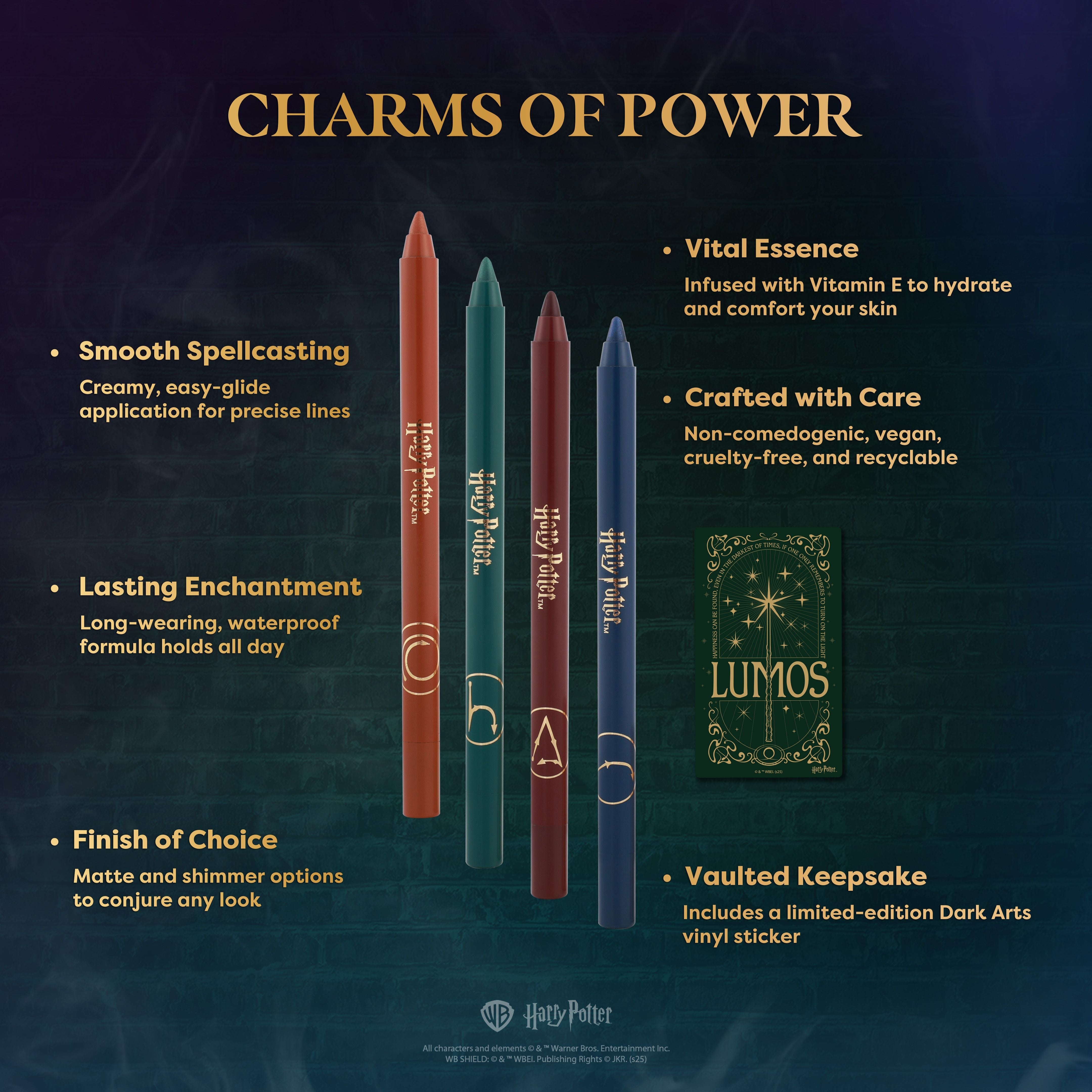 HP Dark Arts eyes liner pencil set by Profusion Cosmetics with dark, enchanting shades for creating spellbinding eye looks.