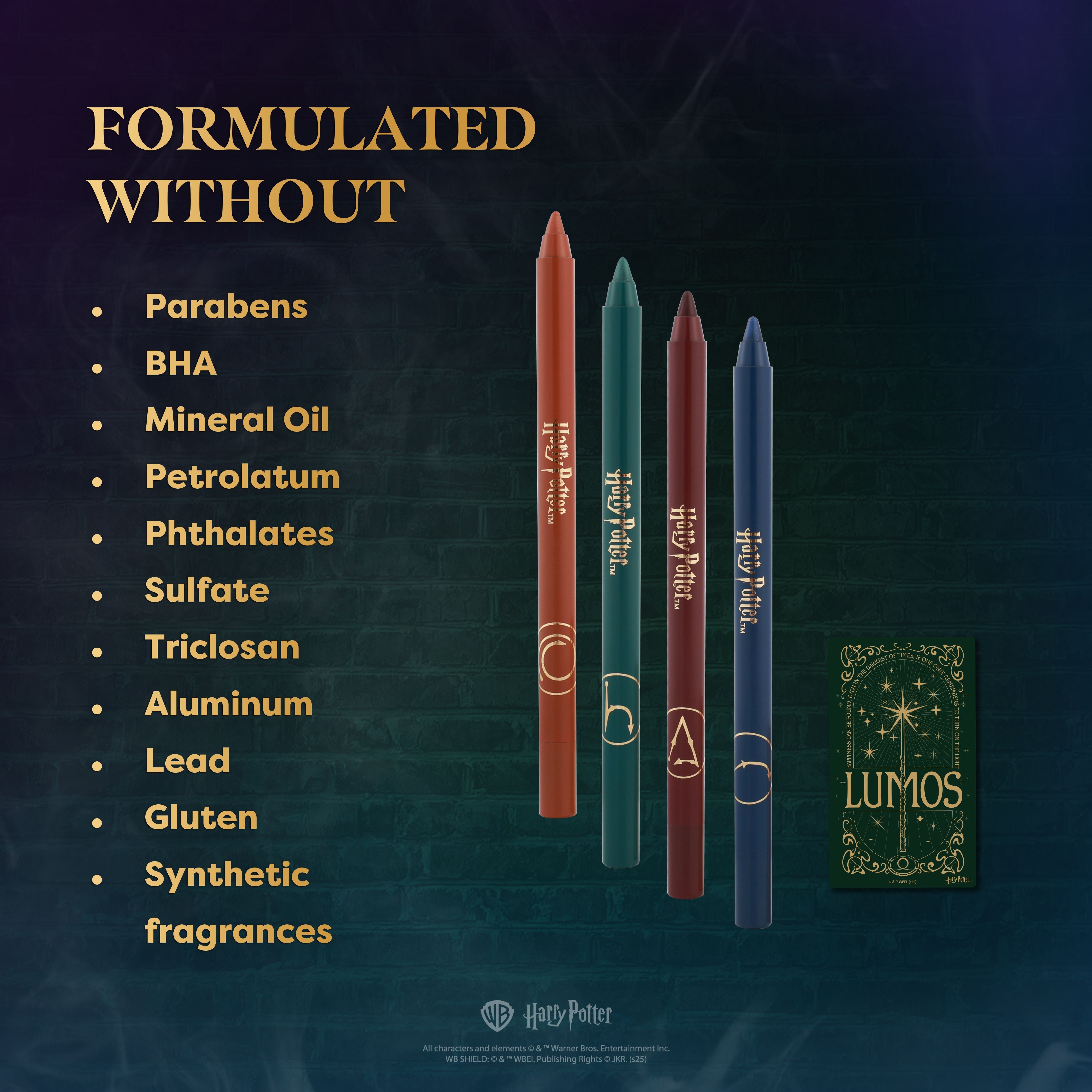 Profusion Cosmetics HP Dark Arts eye liner pencil set with dark and mystical shades for creative spell and charm-inspired eye looks.