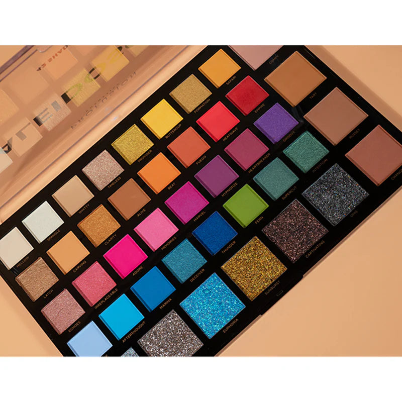 Close-up of eyes with colorful kaleidoscope eyeshadow by Profusion Cosmetics, showcasing vibrant, intricate eye makeup design.