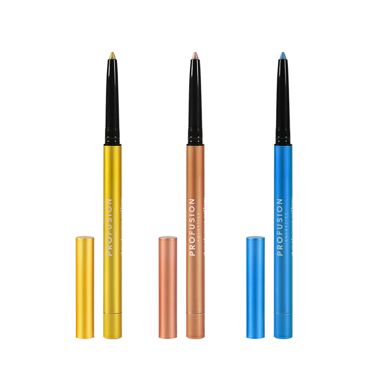 Profusion Cosmetics Metachrome Technoliners 3-piece DuoChrome eye liner set with vibrant, shimmering shades on a white background.