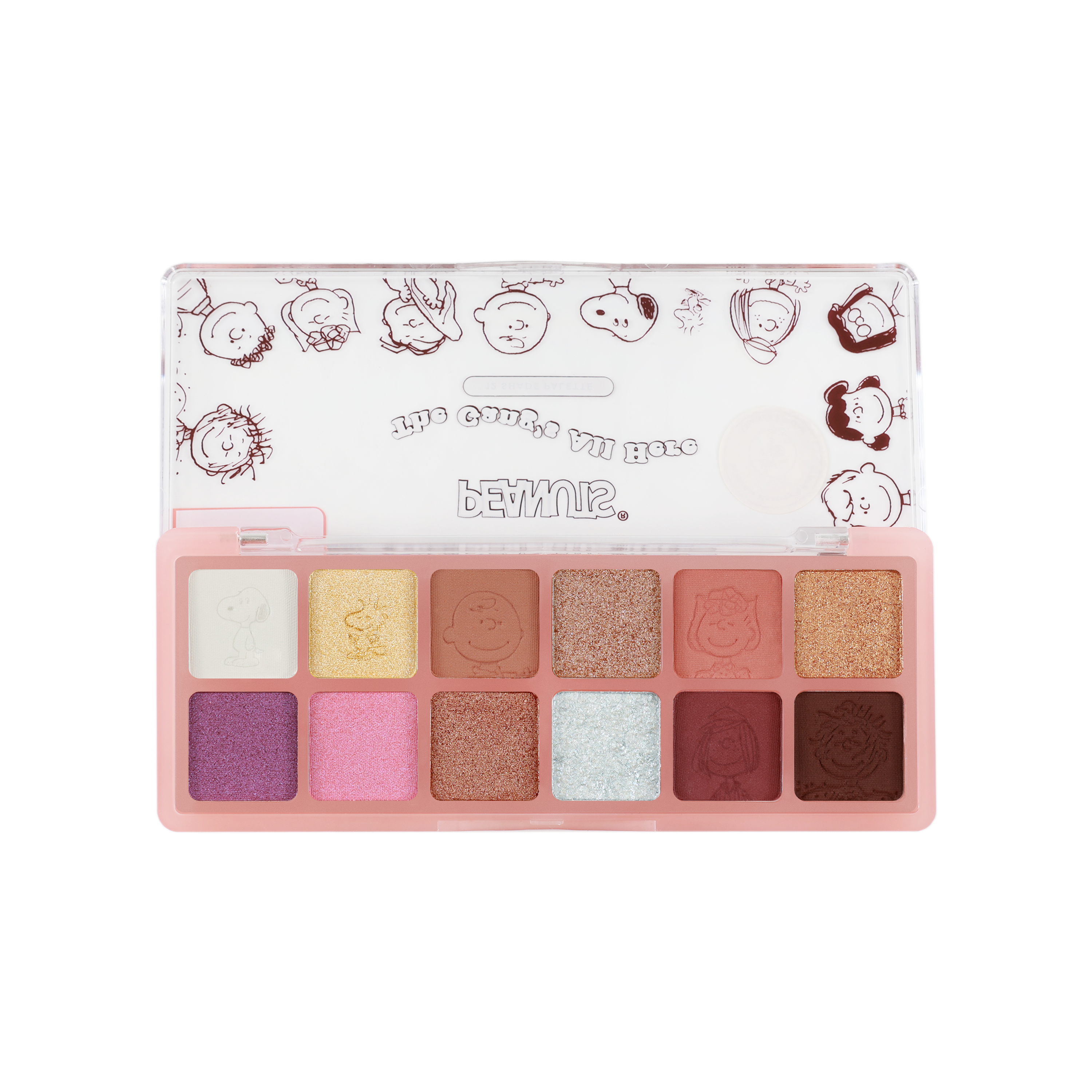Profusion Cosmetics Peanuts 75th The Gang’s All Here 12-shade eye palette with colorful eyeshadow shades for creative looks.