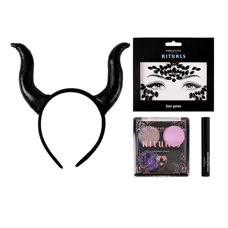 Profusion Cosmetics Rituals 4-piece eye look kit with eyeshadows, eyeliner, and brushes for versatile eye makeup.