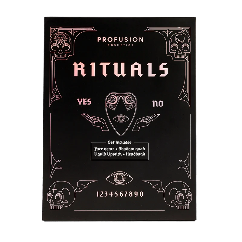 Profusion Cosmetics Rituals 4-piece eye look kit with eyeshadows, eyeliner, and brushes for versatile eye makeup.