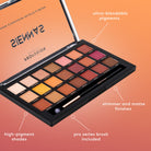 Profusion Cosmetics Siennas eyeshadow palette with warm-toned shades and eye makeup swatches in a natural light setting