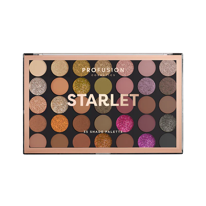 Profusion Cosmetics Starlet eyes eyeshadow palette with shimmery and matte shades in a sleek compact for eye makeup.