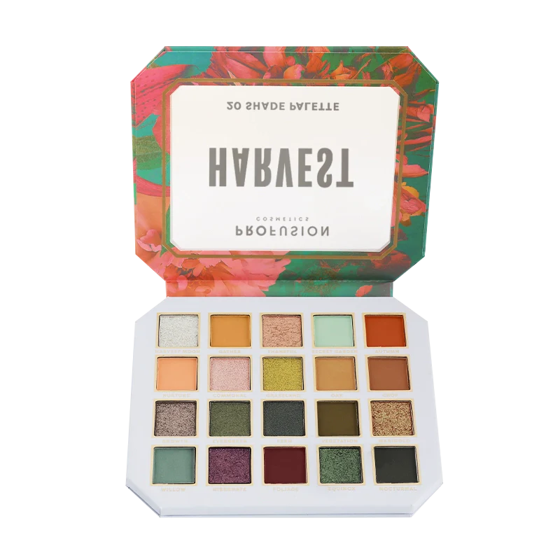 Profusion Cosmetics Superbloom Harvest 20-Shade Eyeshadow Palette with vibrant and neutral colors in sleek packaging.