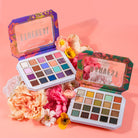 Profusion Cosmetics Superbloom Harvest 20-Shade Eyeshadow Palette with vibrant, earthy tones and a variety of colorful eye shadows.