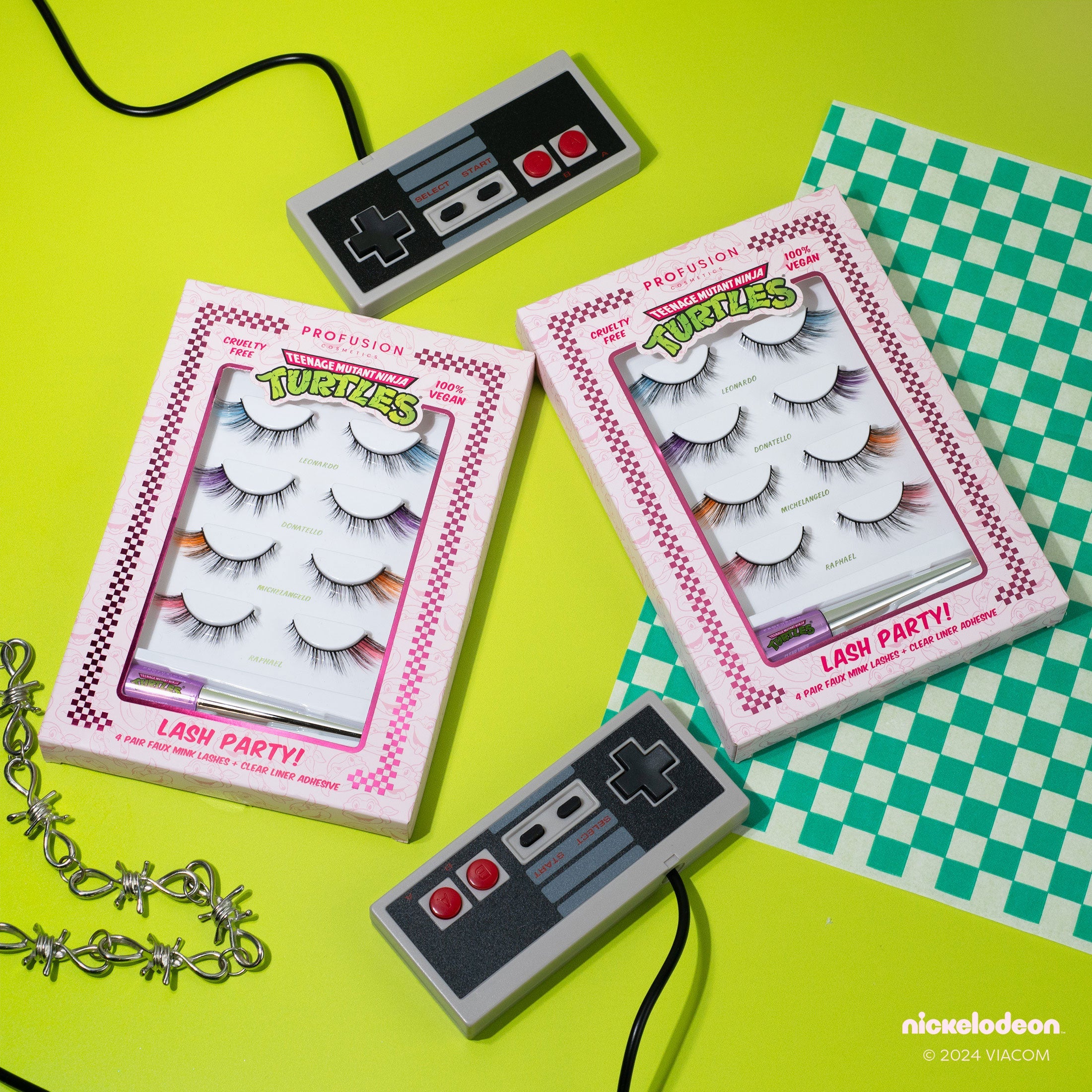 TMNT Lash Party 4 Pair Set by Profusion Cosmetics featuring eye makeup with Teenage Mutant Ninja Turtles themed lashes.