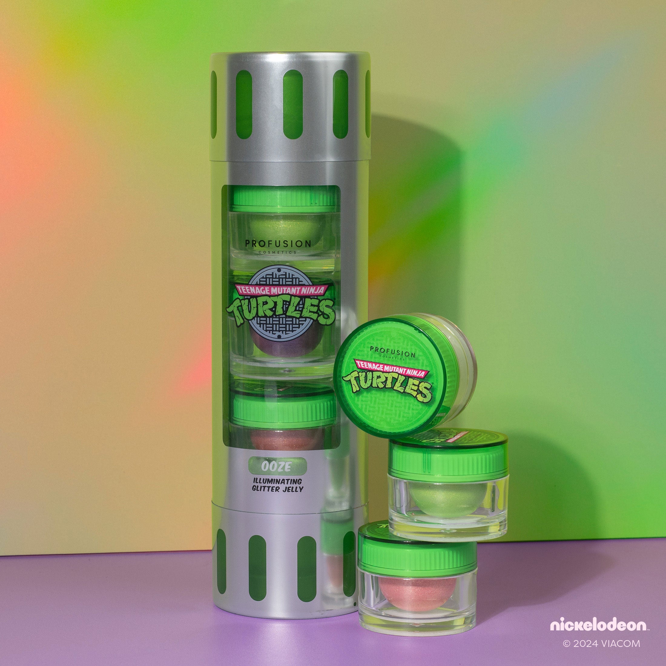 Profusion Cosmetics Teenage Mutant Ninja Turtles Ooze Illuminating Glitter Jelly eyeshadow with shimmering, vibrant glitter for bold eye looks.