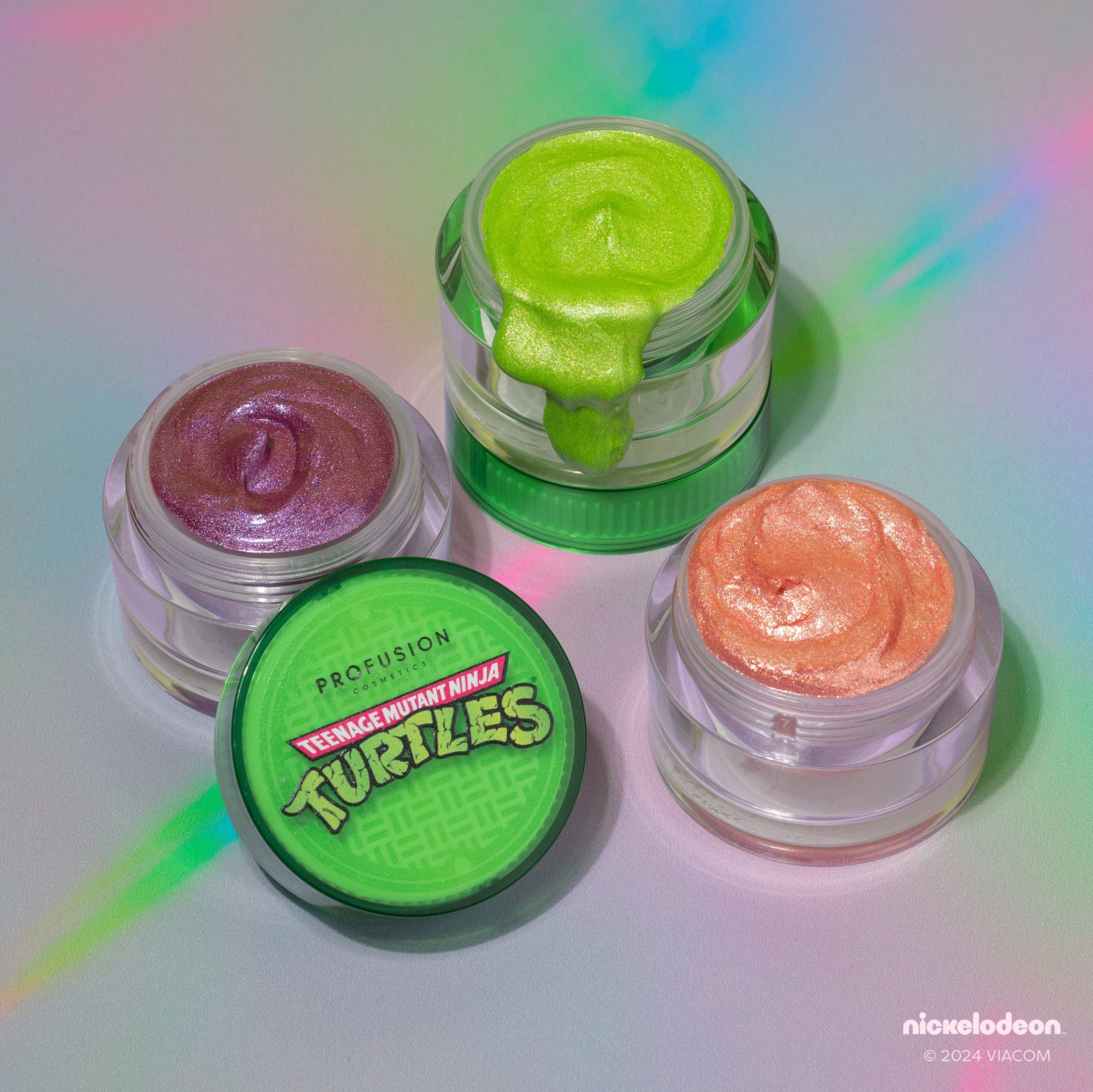 Profusion Cosmetics Teenage Mutant Ninja Turtles Ooze Illuminating Glitter Jelly eyeshadow with shimmering, vibrant glow.