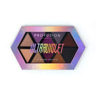Profusion Cosmetics Ultra Violet Eyeshadow Palette with vibrant purple and blue shades displayed open.