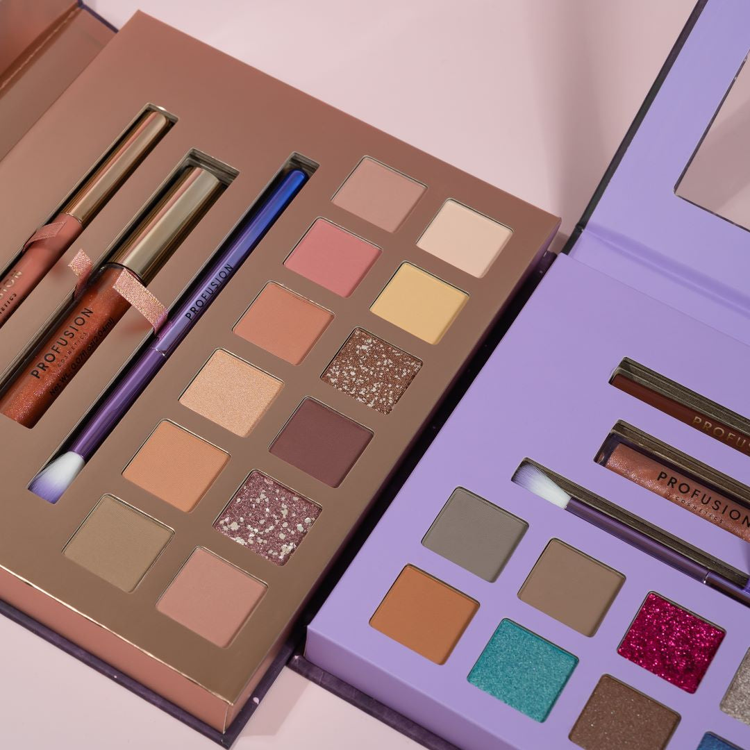 Profusion Cosmetics Written in the Stars Prismatic Glam 15-piece eyeshadow kit with shimmering shades and eye makeup options.