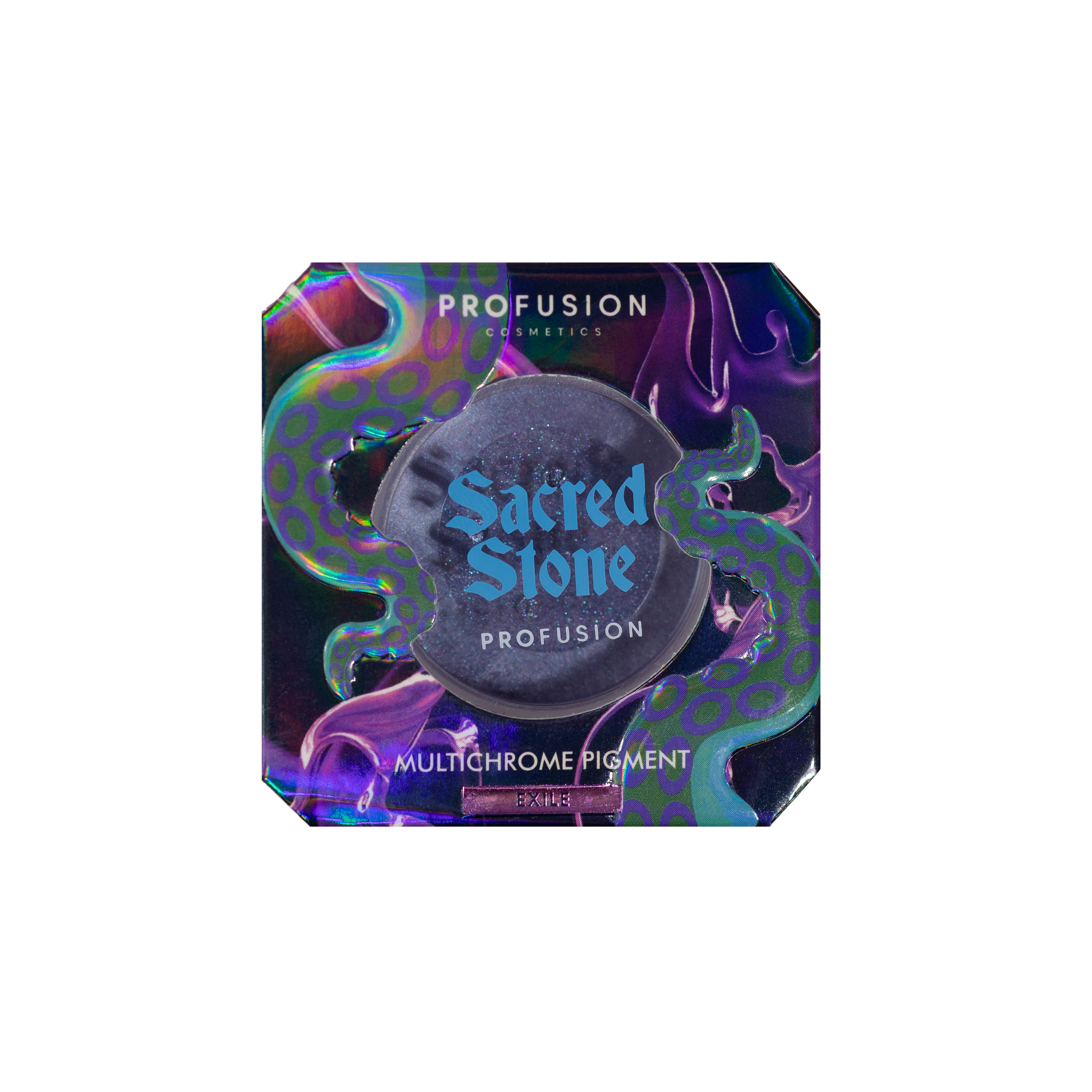 Profusion Cosmetics Sea Witch Pigments eyeshadow with shimmery blue and green hues, artistic eye makeup look.