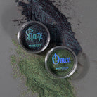 Eyeshadow from Profusion Cosmetics in Enchanted Forest Dragon duochrome mineral pigment, featuring green and purple shimmer.