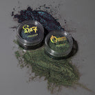 Eyeshadow in Enchanted Forest Dragon Duochrome Mineral Pigment by Profusion Cosmetics, featuring shimmering green and blue hues.