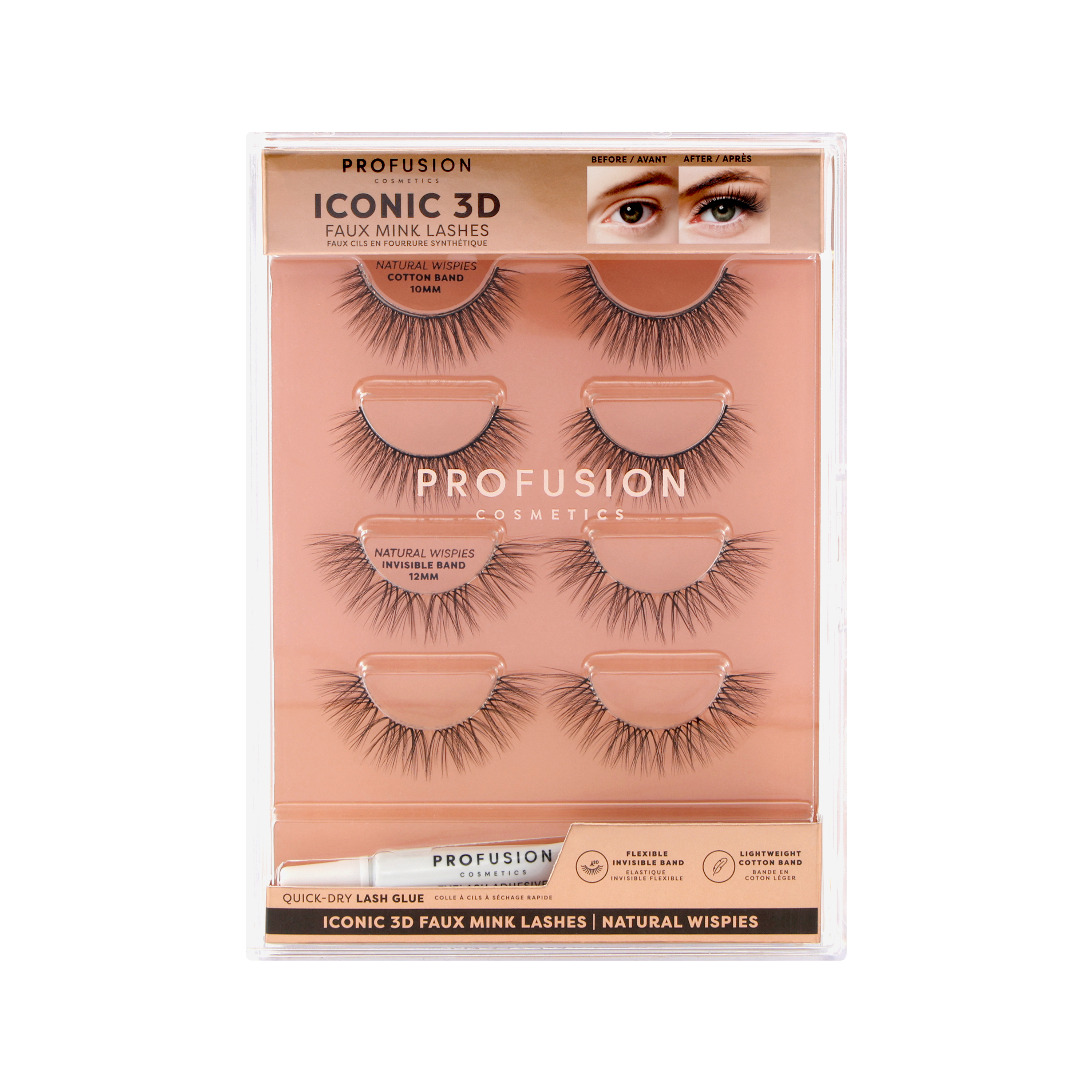 Natural-looking Iconic 3D Faux Mink Lashes by Profusion Cosmetics on eyes with full, voluminous lash design.