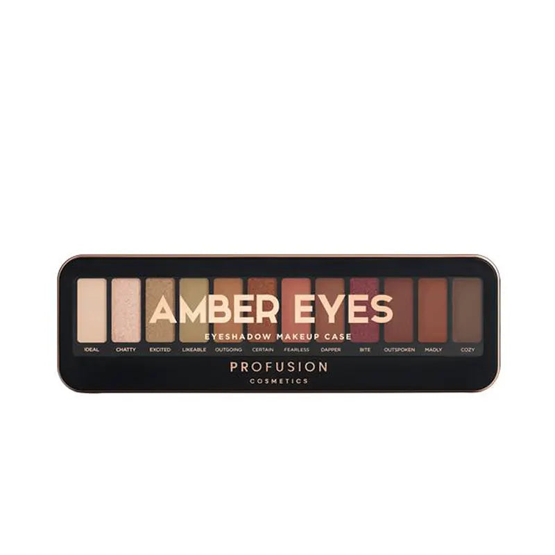 Profusion Cosmetics nude eyeshadow case with multiple eyeshadow shades in a sleek compact for eye makeup.