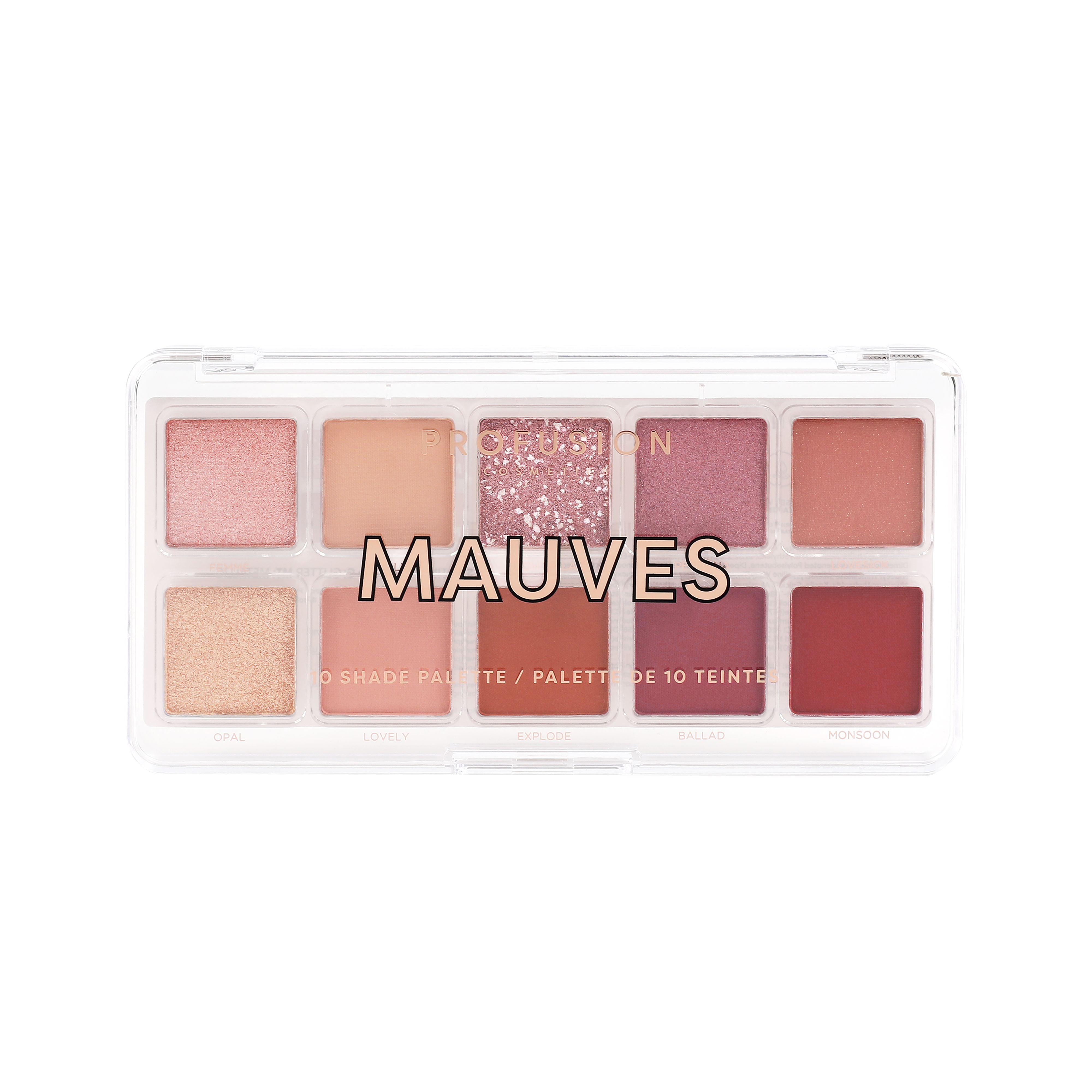 Profusion Cosmetics Essentials 10 Shade Eyeshadow Palette with smoky and neutral tones, featuring a variety of vibrant and matte finishes.