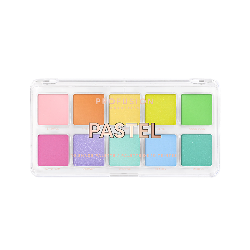 Profusion Cosmetics Essentials 10 Shade Eyeshadow Palette with smoky neutral tones, featuring a variety of matte and shimmer finishes.