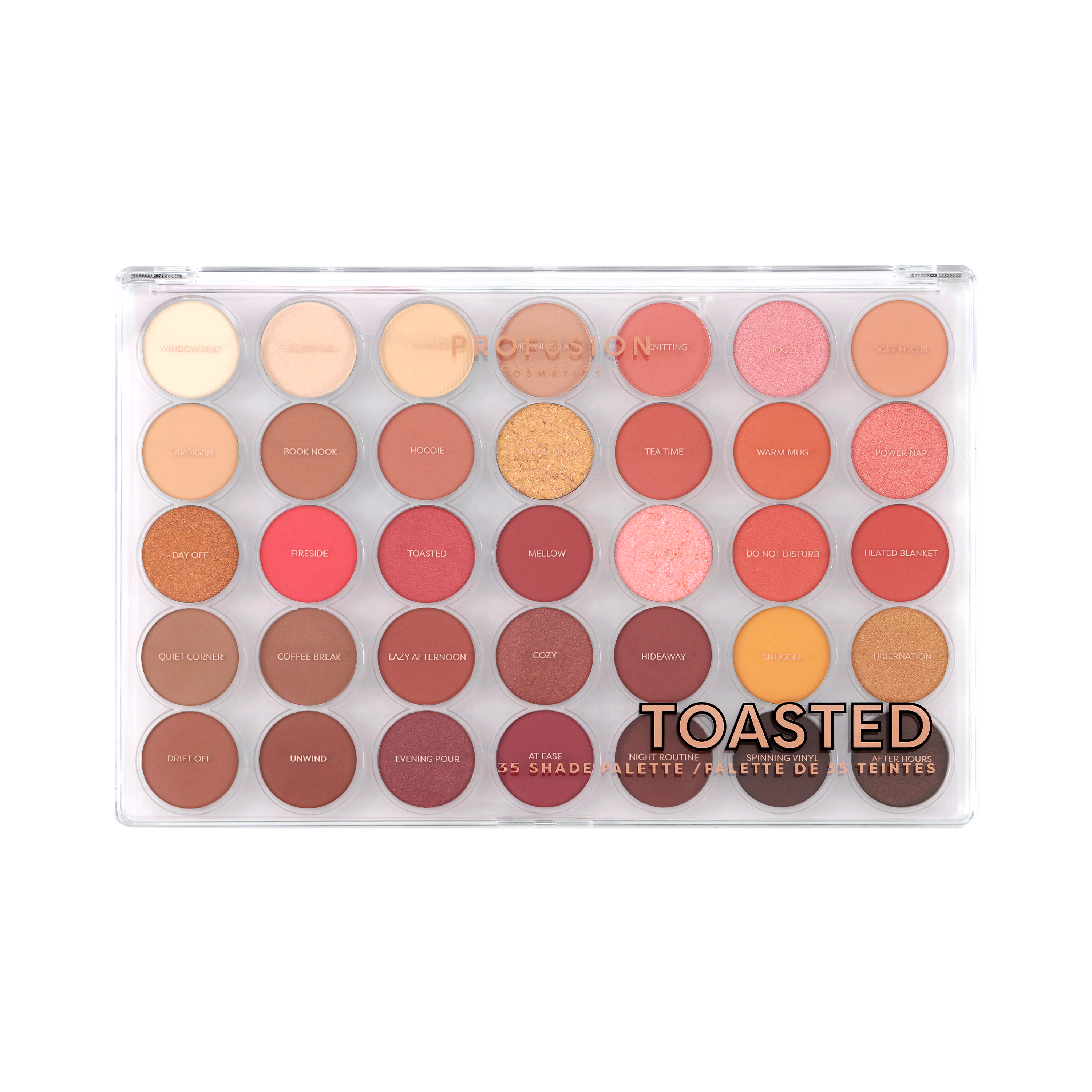 Profusion Cosmetics Pro Aritistry 35 Shade Eyeshadow Palette with warm toasted tones and versatile eye makeup options.