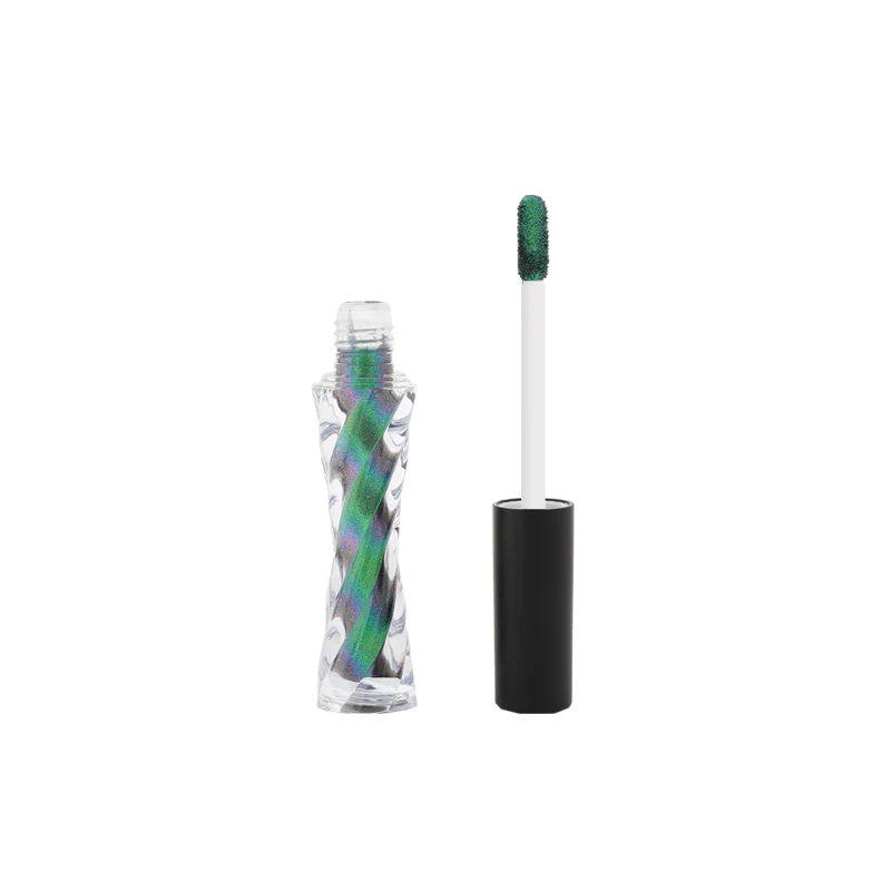 Prismatic Chrome Liquid Eyeshadow by Profusion Cosmetics showing a shimmering, reflective chrome finish on eyelids.