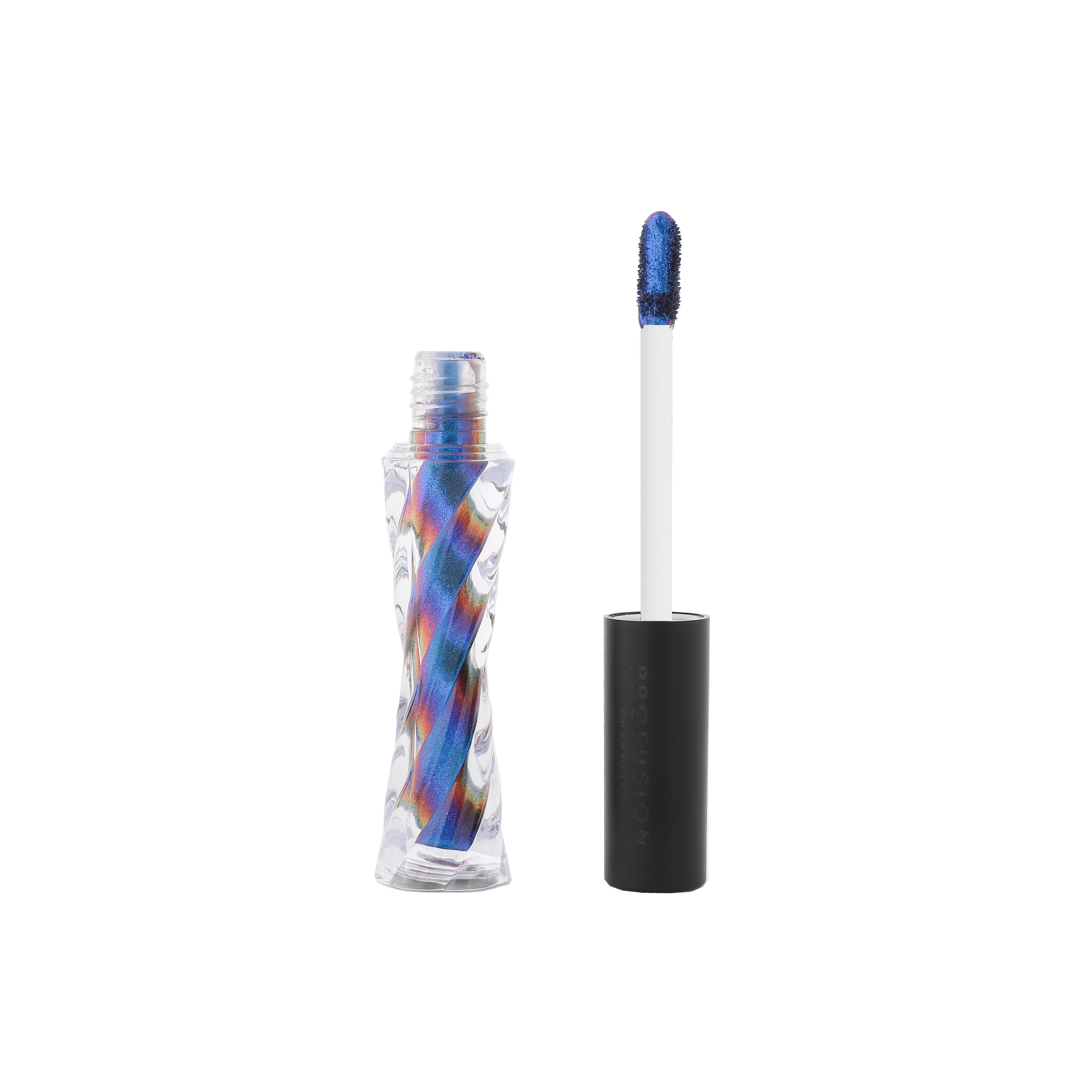 Profusion Cosmetics prismatic chrome liquid eyeshadow in vibrant, shimmering shades on eye makeup display.