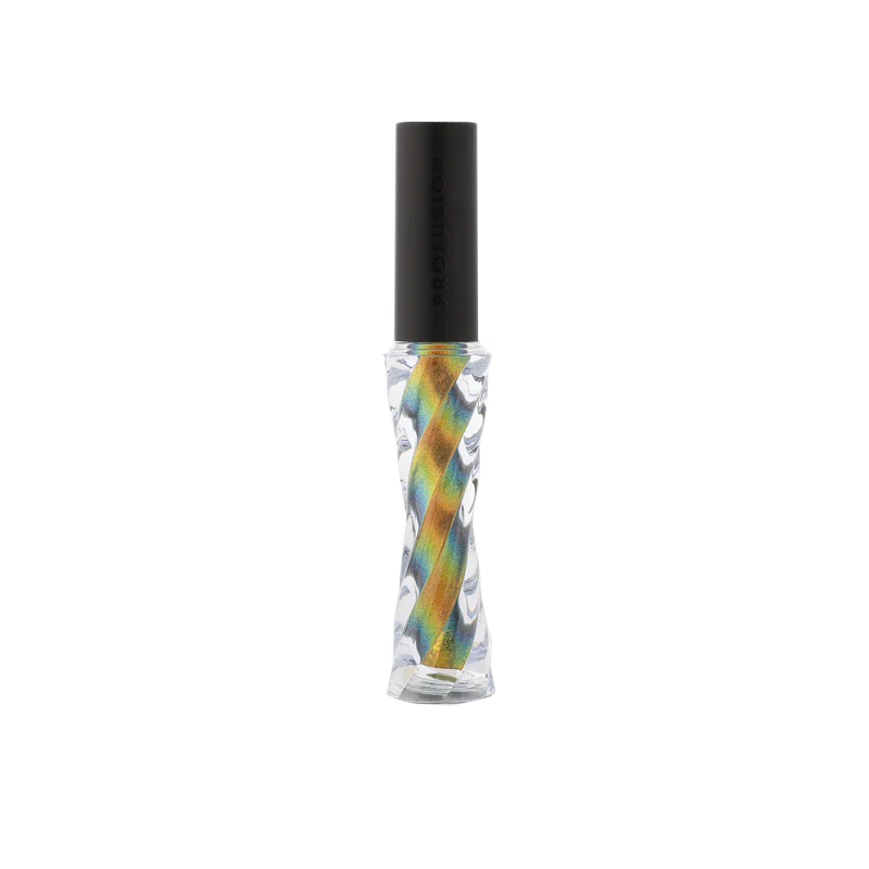 Profusion Cosmetics Prismatic Chrome Liquid Eyeshadow in vibrant, shimmering shades, applied on eyelids for a bold, metallic look.