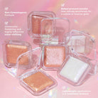 Profusion Cosmetics Holo Beam holographic highlighter on face, showcasing its iridescent, luminous glow for a radiant complexion.