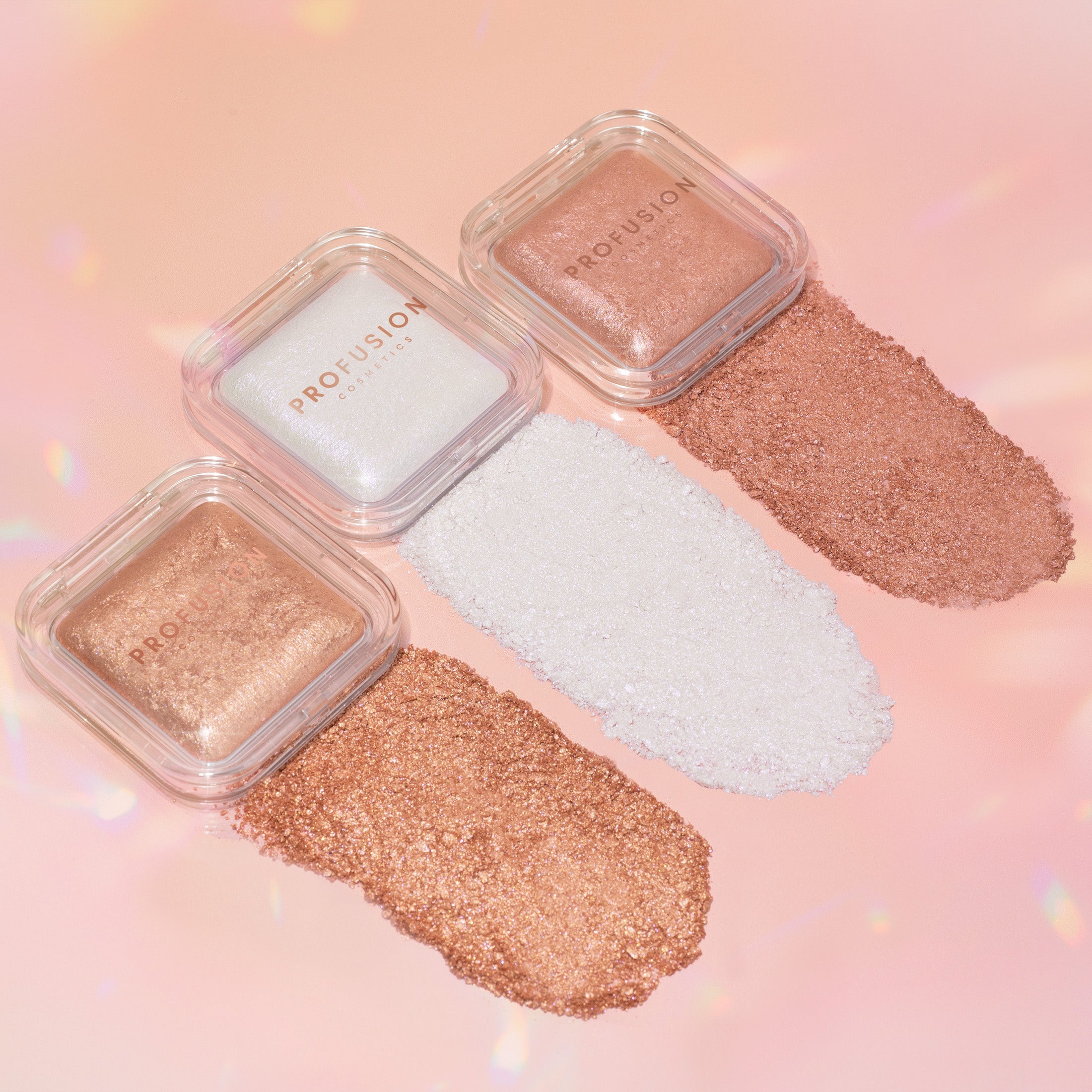 Profusion Cosmetics Holo Beam holographic face highlighter with a luminous, iridescent finish for radiant skin.