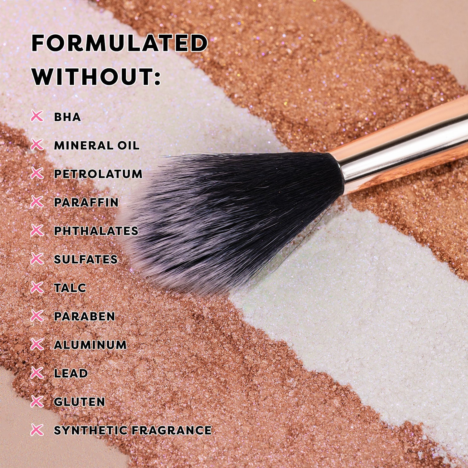 Profusion Cosmetics Holo Beam holographic highlighter on face, showcasing its shimmering, radiant glow for a luminous look.