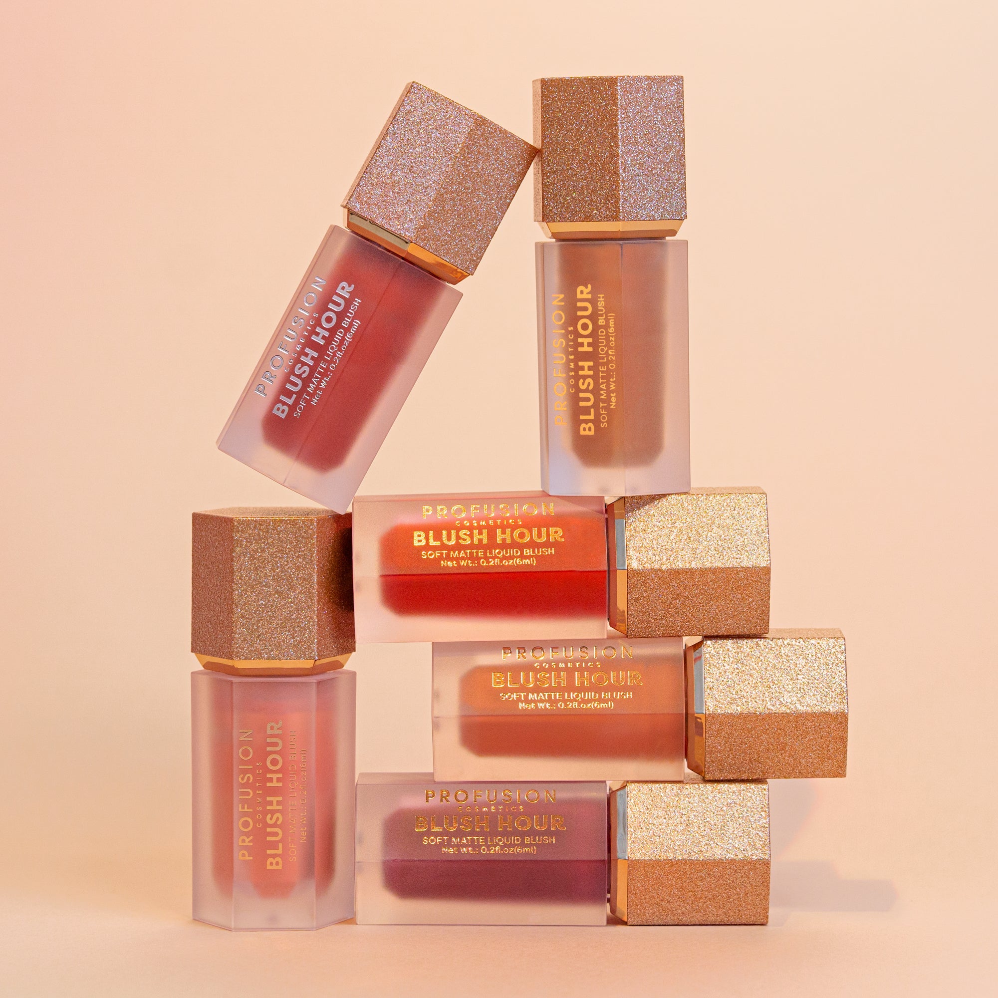 Profusion Cosmetics Blush Hour Soft Matte Liquid Blush on face, showing peachy pink shade and smooth, blendable texture.