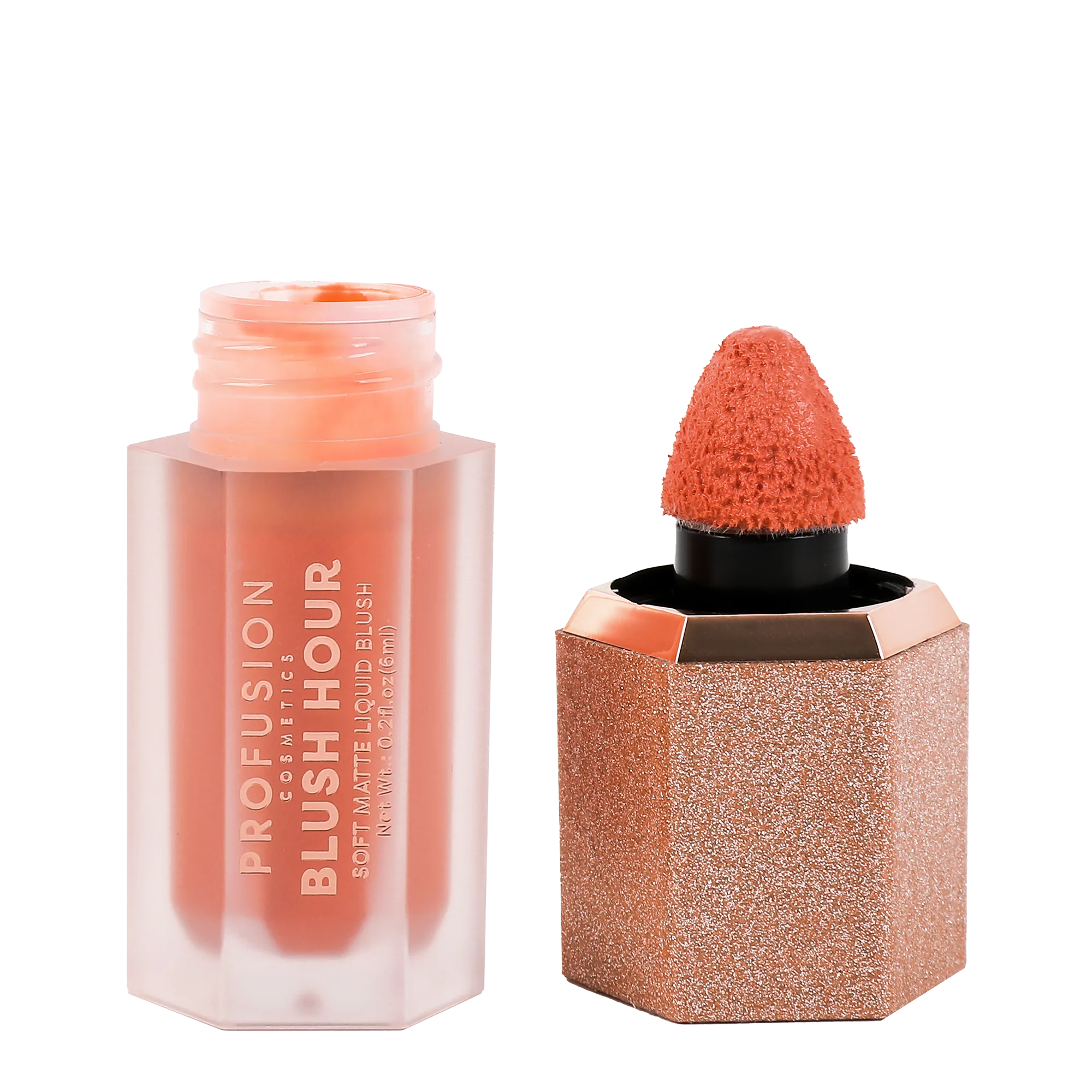 Profusion Cosmetics Blush Hour Soft Matte Liquid Blush on face with Bellini shade, showcasing smooth, natural-looking blush application.