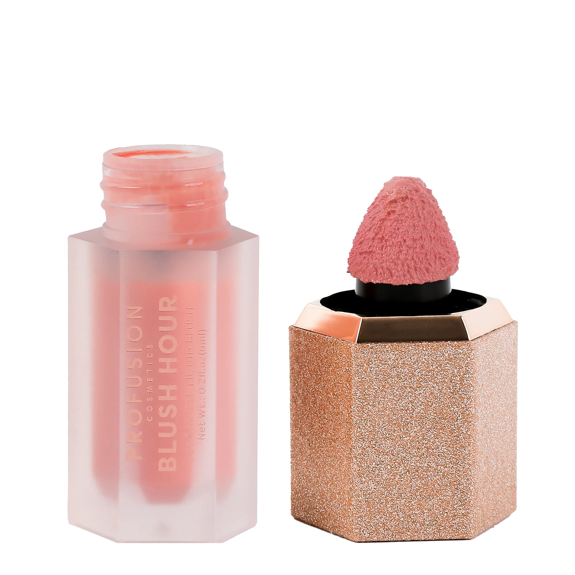 Profusion Cosmetics Blush Hour Soft Matte Liquid Blush on face, showing a natural peachy pink shade and smooth matte finish.