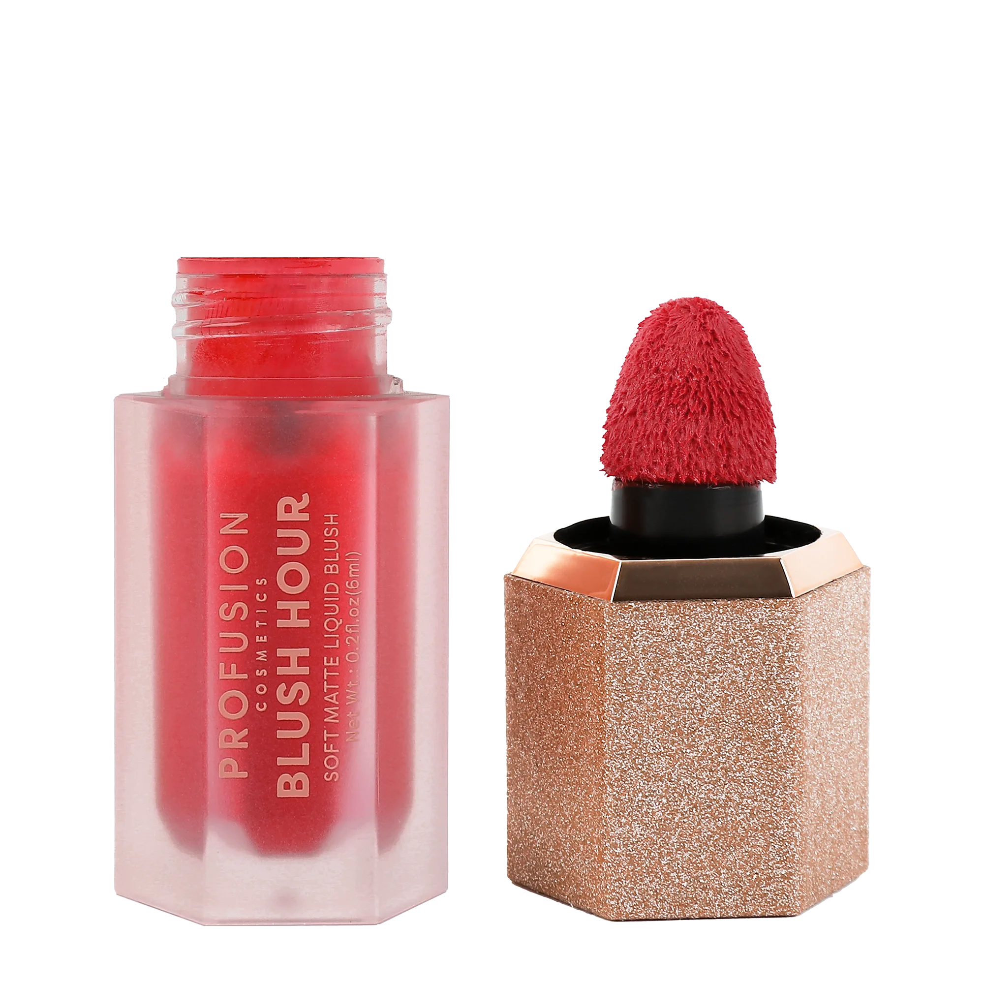 Profusion Cosmetics Blush Hour soft matte liquid blush on face, in Bellini shade, with smooth, blended application visible.