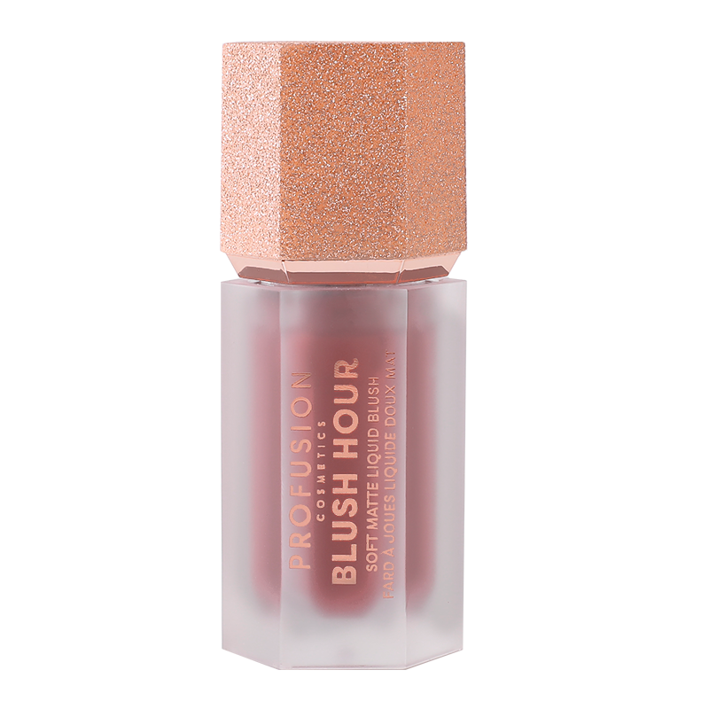Profusion Cosmetics Blush Hour soft matte liquid blush on face, showing peachy pink shade and smooth texture.