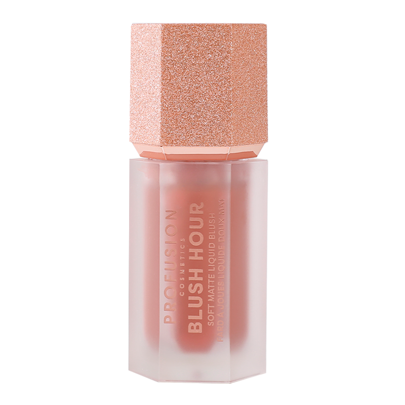 Profusion Cosmetics Blush Hour Soft Matte Liquid Blush on face with peachy Bellini shade, smooth and natural-looking finish.