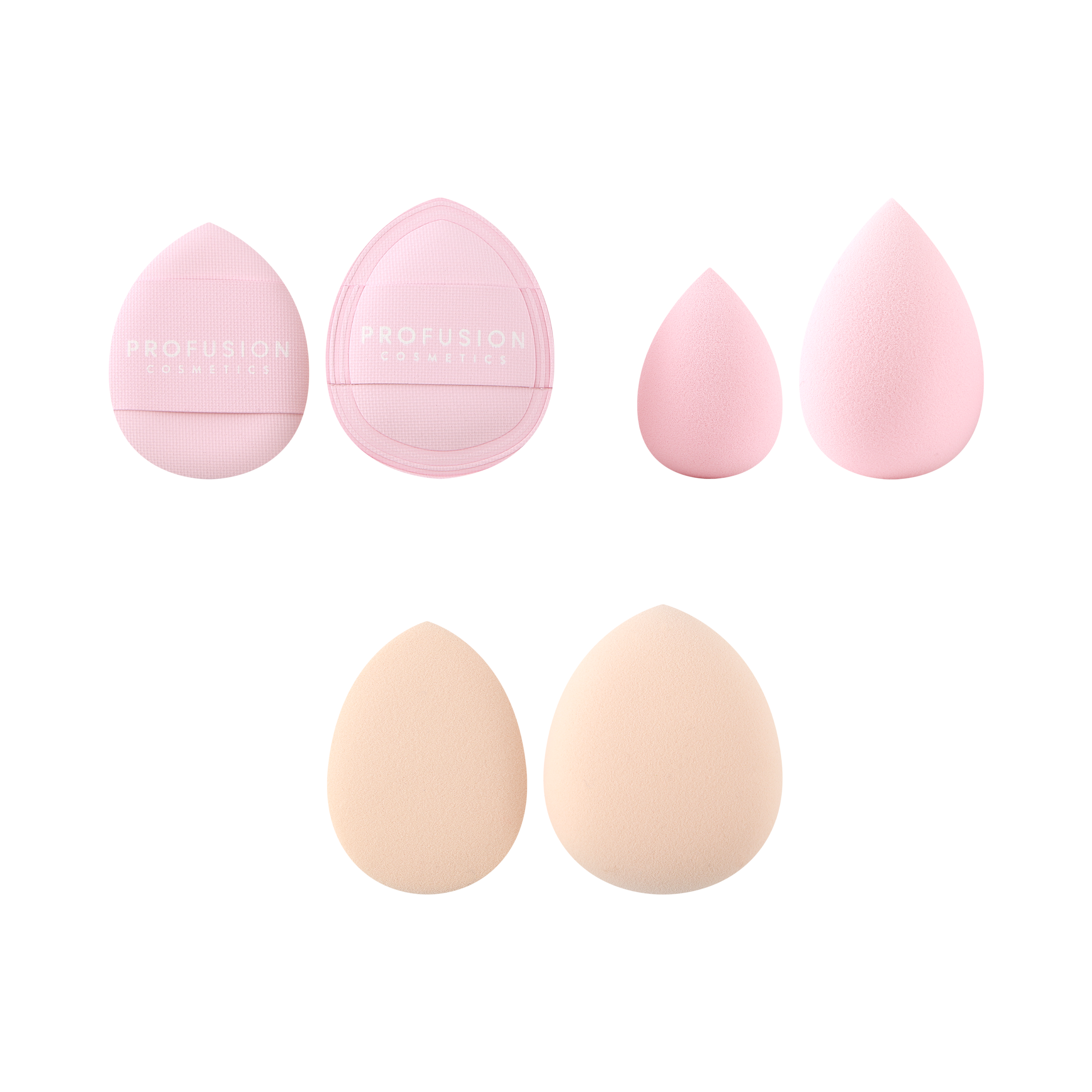 Profusion Cosmetics face blending essentials with makeup sponge and puff set for flawless application and seamless coverage.