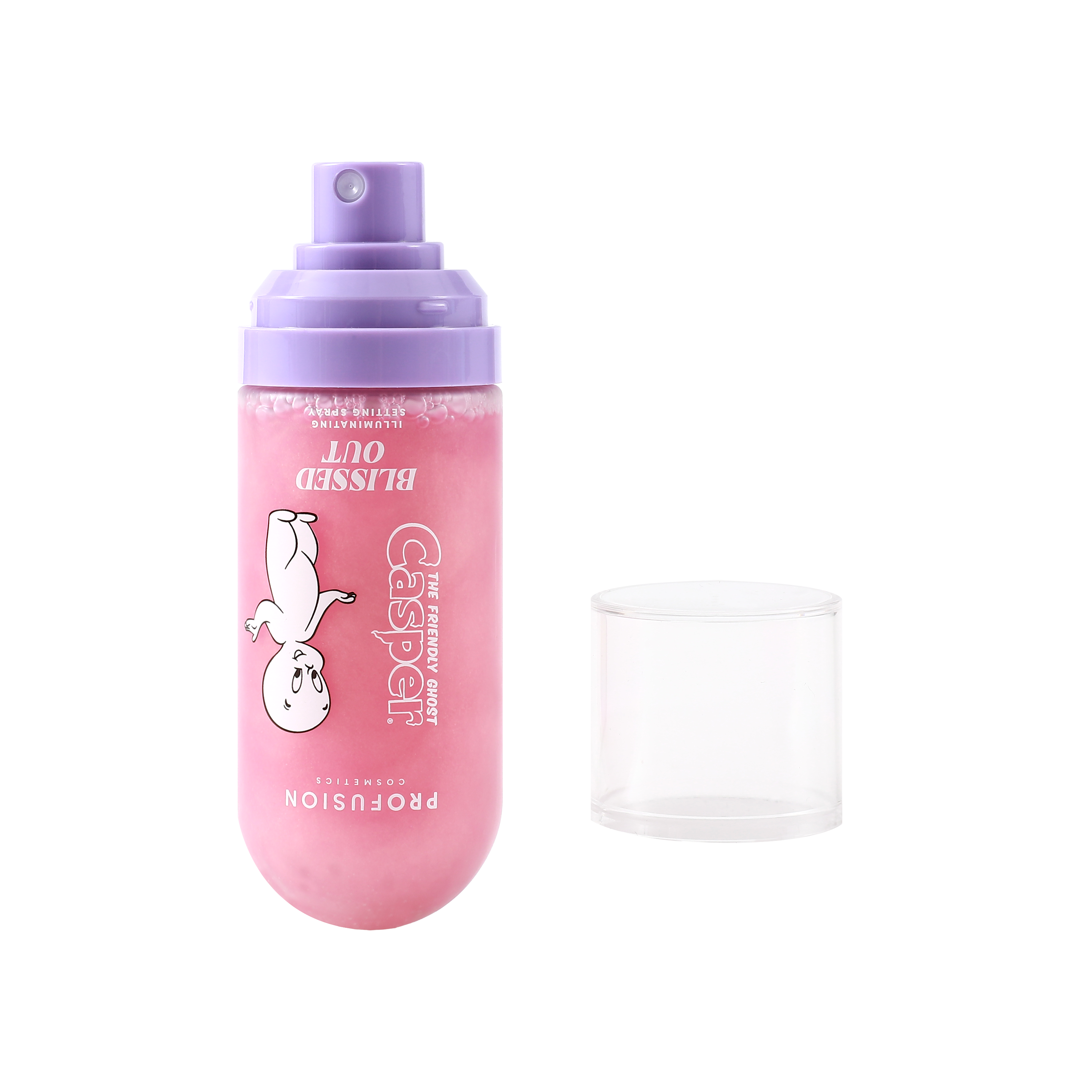 Profusion Cosmetics Blissed Out Illuminating Setting Spray on a face, showcasing a refreshing and luminous finish.