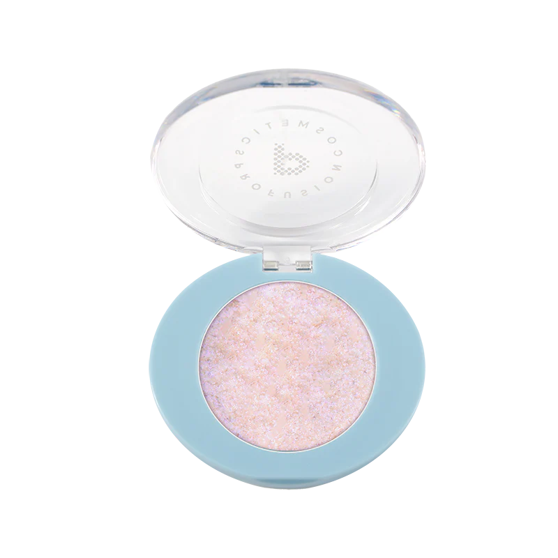 Profusion Cosmetics Bouncy Glow Frosted Holo Face Highlighter with open compact showing shimmering, frosted holographic finish.