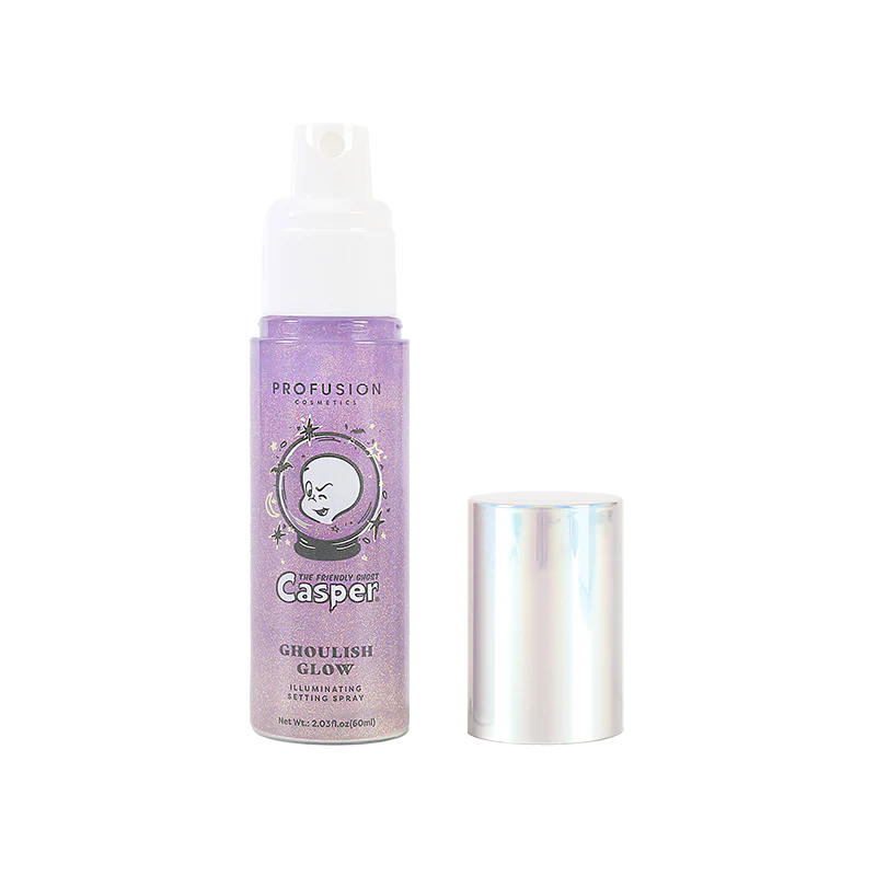 Profusion Cosmetics Casper the Friendly Ghost Ghoulish Glow face primer and setting spray, illuminating and enhancing skin tone.