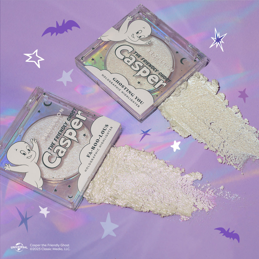 Profusion Cosmetics Casper the Friendly Ghost face highlighter with ghostly shimmer and playful ghost design.