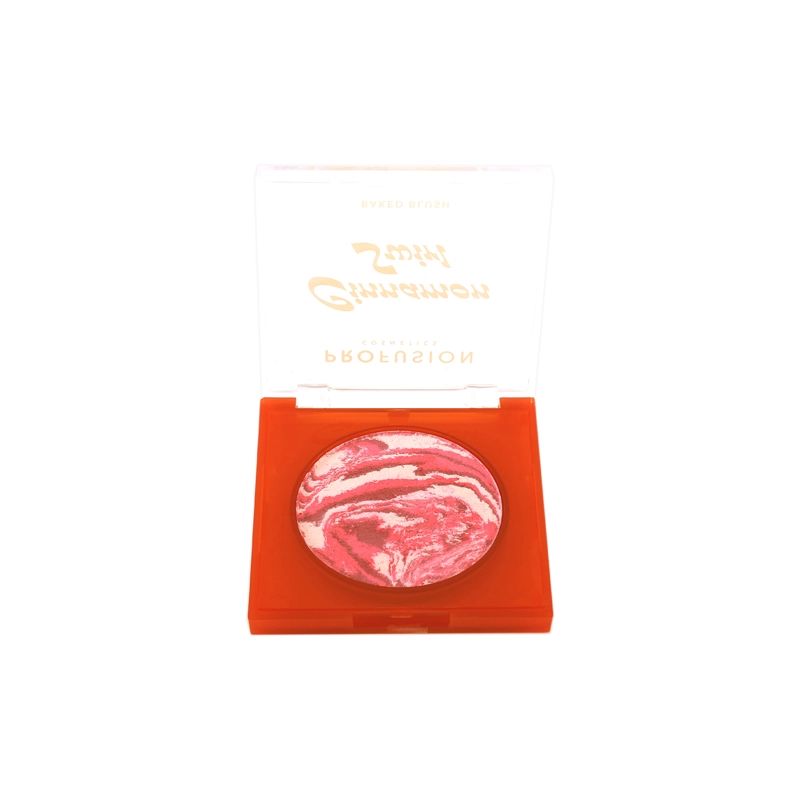 Profusion Cosmetics Cinnamon Swirl Baked Blush for face, featuring warm cinnamon and peach tones in a natural makeup look.