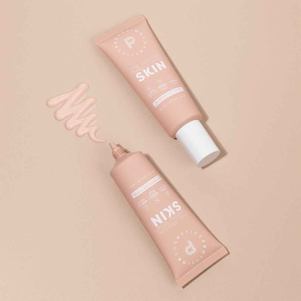 Profusion Cosmetics Cloud Skin Blurring Face Primer applied on skin, smooths and enhances complexion for a flawless, matte finish.
