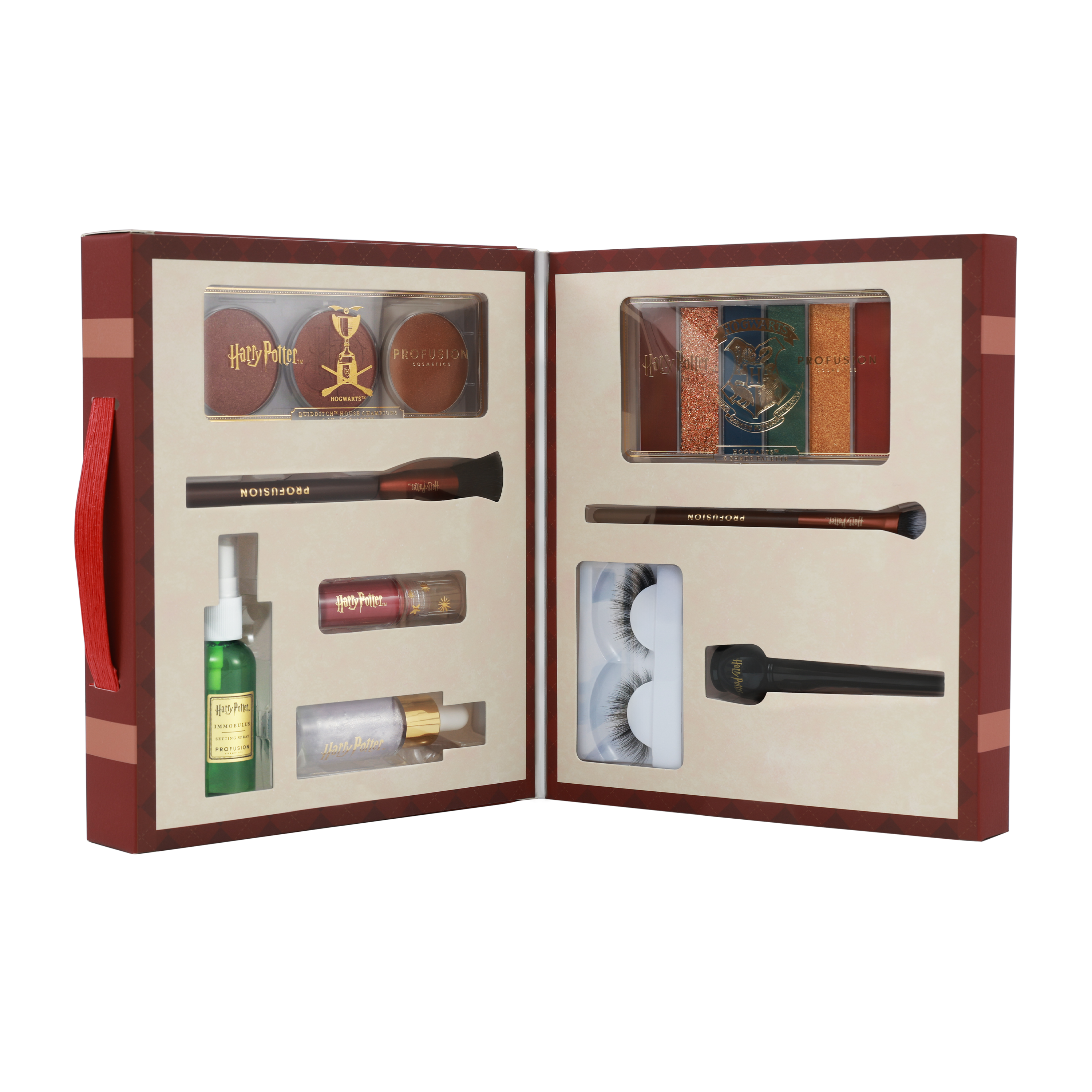 Profusion Cosmetics Harry Potter Hogwarts™ Holiday face beauty set with themed makeup and skincare products.