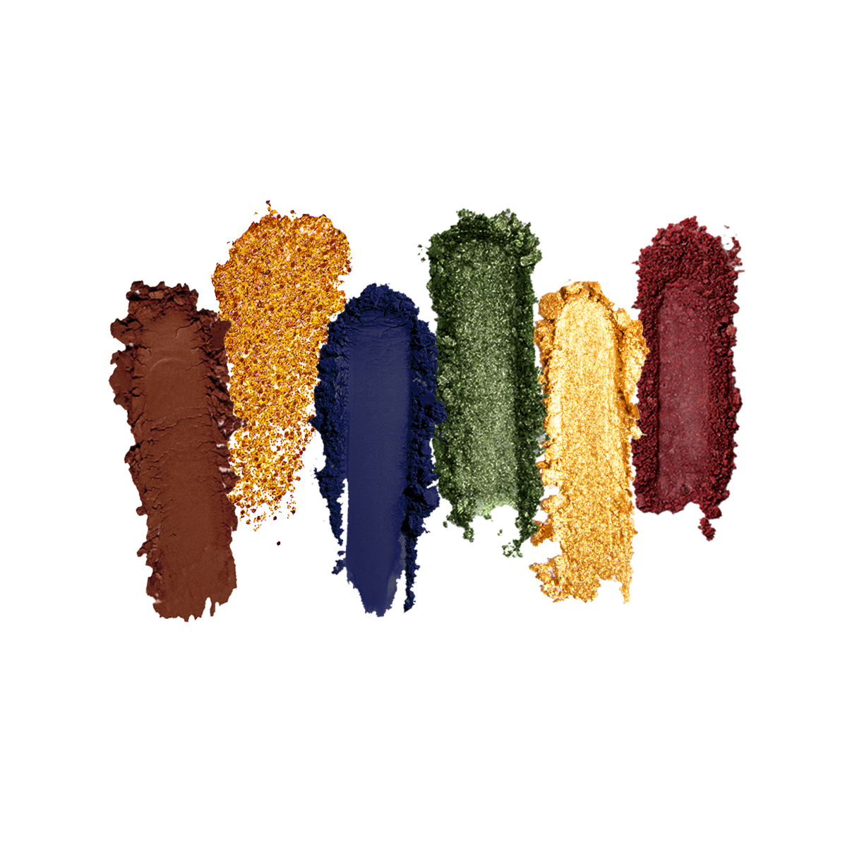 Profusion Cosmetics Harry Potter Hogwarts Holiday face palette with six colorful shades, swatched in a natural light image.